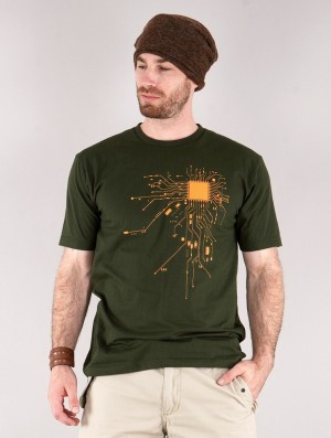 Army green Men Toonzshop Electrosystem Printed Short Sleeve T-shirt T-Shirt | VIMZGBE-24