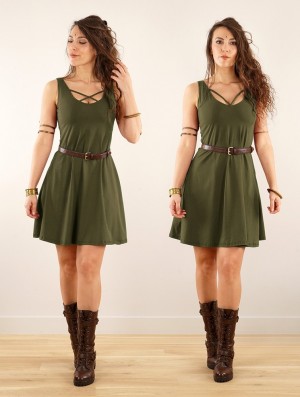 Army green Women Toonzshop Full Moon Reversible Dress Dress | DFBNKWO-06