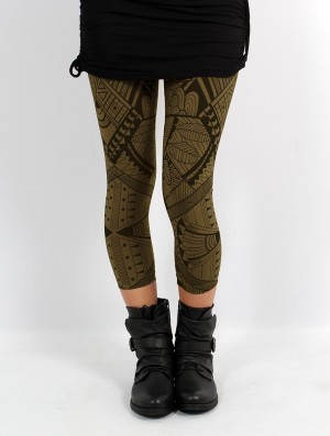 Army green Women Toonzshop Rinji Africa Printed ¾ Leggings Leggings | TFNJVQC-29