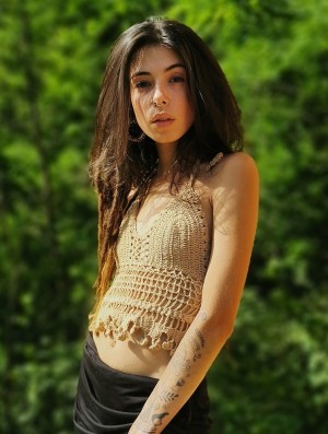 Beige Women Toonzshop Aema Crochet Crop Top Tops | NQLKHSV-01