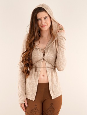 Beige Women Toonzshop Awenäe Hooded Cardigan With Front Lacing Cardigan | MFNOYAQ-30