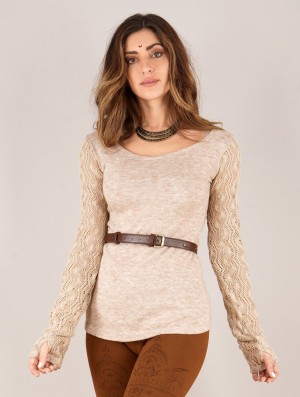 Beige Women Toonzshop Oroshï Crochet Sleeve Sweater Sweater | ZKGSTMI-76