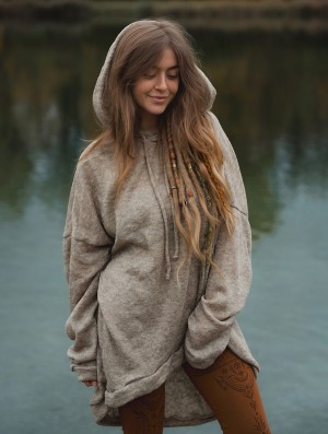 Beige Women Toonzshop Rashmi Oversized Long Hooded Jumper Jumper | OPDJULW-86