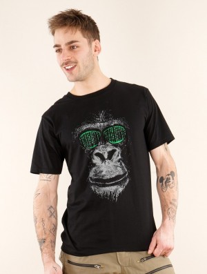 Black Men Toonzshop Matrix Gorilla Printed Short Sleeve T-shirt T-Shirt | GZHTBLI-90