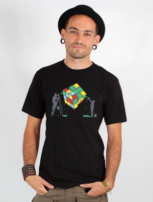 Black Men Toonzshop Rubik's Cube Graffiti Printed Short Sleeve T-shirt T-Shirt | JMPQOSR-06