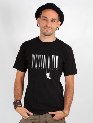 Black Men Toonzshop Swing Barcode Printed Short Sleeve T-shirt T-Shirt | RQPKHIY-05