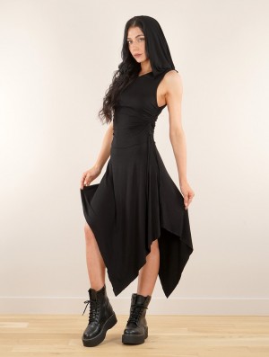 Black Women Toonzshop Akormébir Hooded Asymmetric Dress Dress | TRHYVFD-51