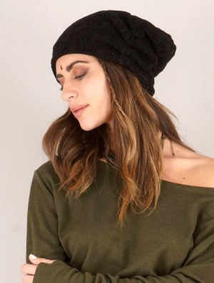 Black Women Toonzshop Aslan Pleated Crochet Beanie Beanie | FHSLOCX-94