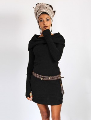 Black Women Toonzshop Chryzalide Sweater Dress Dress | ZXQFBST-07