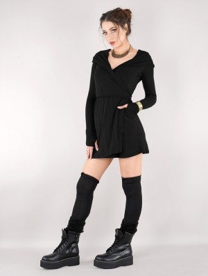 Black Women Toonzshop Dark Wrap Sweater Dress Dress | AZTVBRI-36