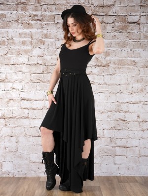 Black Women Toonzshop Gypse Asymmetric Flared Long Dress Dress | IJPZLAS-51