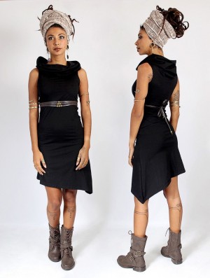 Black Women Toonzshop Louve Short Asymmetrical Dress With Big Collar Dress | TGMDQJA-35