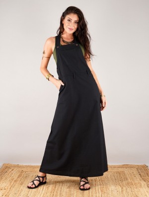 Black Women Toonzshop Milhana Dungaree Long Dress Dress | XQRBALJ-38