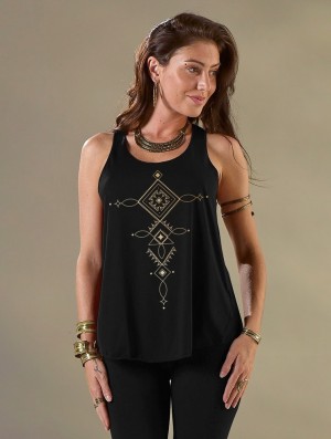 Black and gold Women Toonzshop Luunja Printed Tank Top Tank Top | MDTZQCN-13