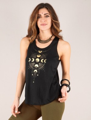 Black and gold Women Toonzshop Phase Lune Printed Tank Top Tank Top | DROFZSV-25