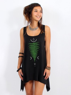 Black and green Women Toonzshop Shartiva Printed Knotted Sleeveless Tunic Tops | YKUJOXS-16