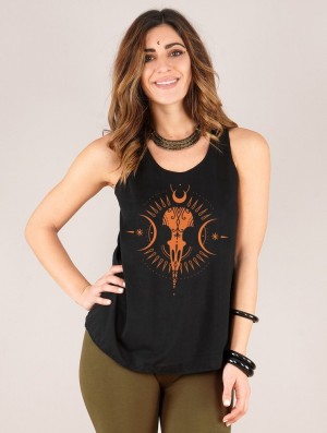 Black and orange Women Toonzshop Ridaloo Printed Tank Top Tank Top | AYRCZNH-63