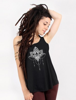 Black and silver Women Toonzshop Anitaya Printed Tank Top Tank Top | DKUAOFZ-41