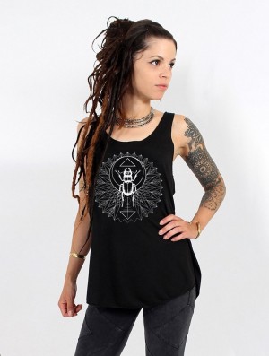 Black and silver Women Toonzshop Geometric Scarab Printed Tank Top Tank Top | WDQMSTV-05