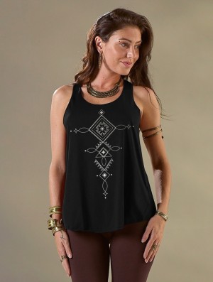 Black and silver Women Toonzshop Luunja Printed Tank Top Tank Top | ABKQNSL-15