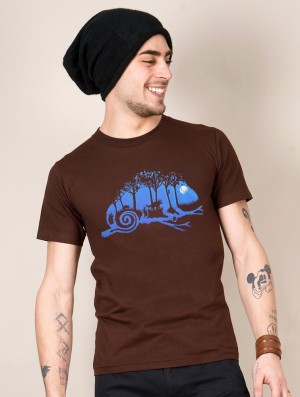 Brown Men Toonzshop Cameleon Printed Short Sleeve T-shirt T-Shirt | BASWCUH-59