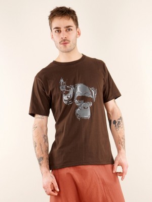 Brown Men Toonzshop Dj Monkey Printed Short Sleeve T-shirt T-Shirt | ISYAXWN-75