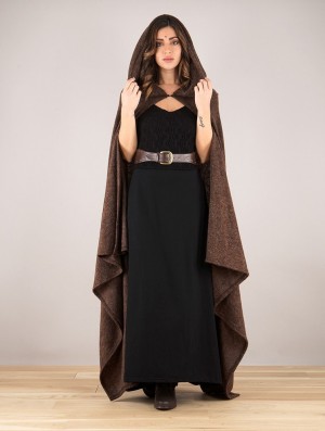 Brown Women Toonzshop Danäa Hooded Long Cape Ponchos | OCBIJRE-39