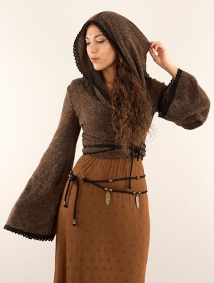 Brown Women Toonzshop Luna Moth Wrap-over Pullover Bolero Pullover | DNPYIWH-28