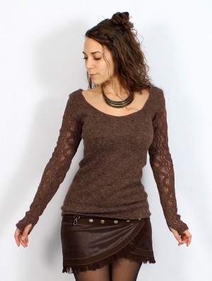 Brown Women Toonzshop Oroshï Crochet Sleeve Sweater Sweater | OIATBWS-56