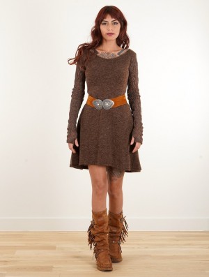 Brown Women Toonzshop Oroshï Crochet Sleeve Sweater Dress Dress | ZDEJVHR-38