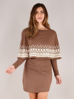 Brown Women Toonzshop Yarayn Ethnic Arrow Printed Poncho Dress Dress | BNQOJIF-72