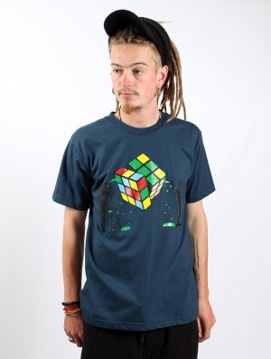 Dark blue Men Toonzshop Rubik's Cube Graffiti Printed Short Sleeve T-shirt T-Shirt | ZHBRYVD-10