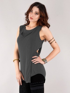 Dark grey Women Toonzshop Leigha Loose Sleeveless Top Tops | SYMFRQL-39