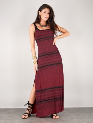 Dark red Women Toonzshop Electra Aztec Printed Long Split Strappy Dress Dress | CUTHGOS-71