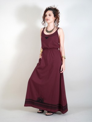 Dark red Women Toonzshop Lotus Oromë Printed Strappy Long Dress Dress | VRAOJNZ-31