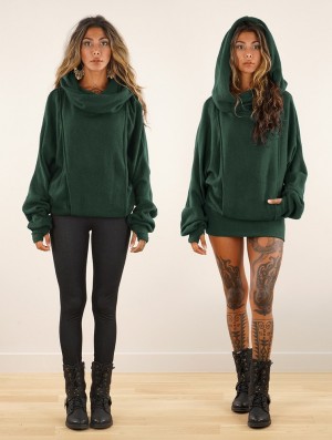 Dark teal Women Toonzshop Helixx Retractable Hooded Long Sweater Sweater | NQHWAYZ-18