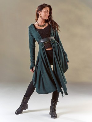 Dark teal blue Women Toonzshop Danaeriz Long Sleeve Hooded Shawl Cardigan Cardigan | NUWGQJE-81