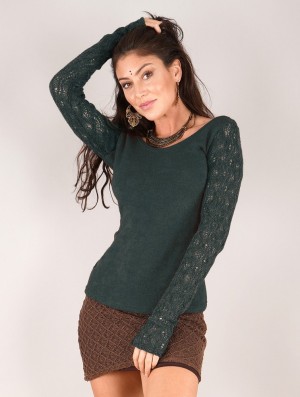 Dark teal blue Women Toonzshop Oroshï Crochet Sleeve Sweater Sweater | LQHDKFI-08