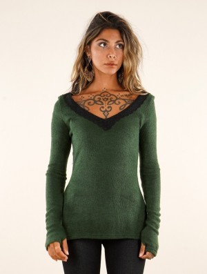 Forest green Women Toonzshop Ysälys Reversible Crochet-neck Sweater Sweater | GAFHZBT-46