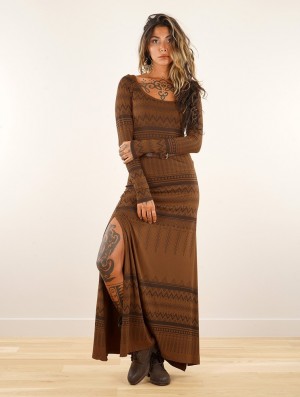 Goldenbrown Women Toonzshop Inanna Aztec Pinted Long Sleeve Long Dress Dress Dress | YZQUFCW-93