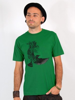 Green Men Toonzshop Tree Crow Printed Short Sleeve T-shirt T-Shirt | ATUHDLV-01