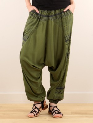 Khaki with black prints Women Toonzshop Ginie Aztec Light Harem Pants Pants | XZPWJQA-23