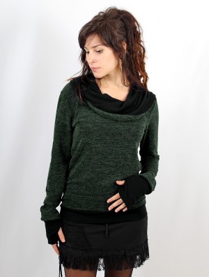 Lichen green and black Women Toonzshop Janjira Pullover Pullover | VBNLGHD-16