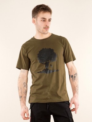 Light army green Men Toonzshop Castor Tree Printed Short Sleeve T-shirt T-Shirt | BNKHVRP-83