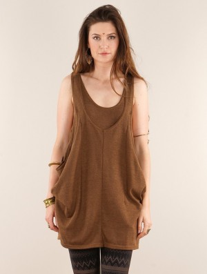 Orange brown Women Toonzshop Palani Sleeveless Tunic Tops | MNOEQTC-28