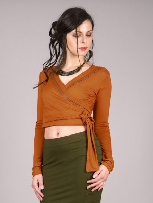 Rusty Women Toonzshop Irwaen Indie Long Sleeved Crop Top Tops | IBNFQHU-49