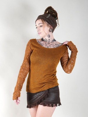 Rusty Women Toonzshop Oroshï Crochet Sleeve Sweater Sweater | FYQPNSZ-09