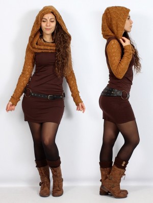 Rusty and brown Women Toonzshop Atmäa Crochet Long Sleeved Dress Dress | TUKOEQB-73