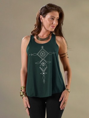 Teal and silver Women Toonzshop Luunja Printed Tank Top Tank Top | KGIXABQ-30