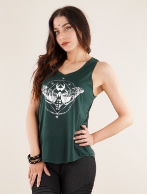 Teal and silver Women Toonzshop Nightmoth Printed Tank Top Tank Top | FGJMXZU-89